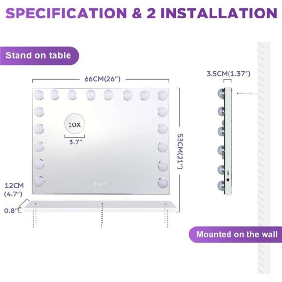 Hollywood Vanity Mirror with 18 Bulbs Lights, Large Lighted Makeup - Picture 2 of 14